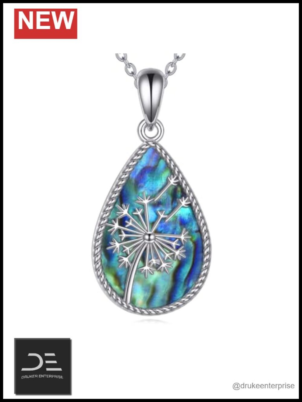 Dandelion Necklace 925 Sterling Silver Abalone Shell Pendant Jewelry Gift Women